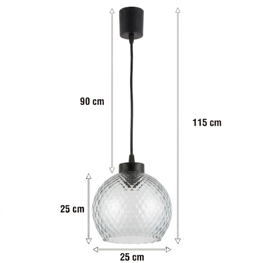 Brilagi - LED Lustr na lanku RETRO GLASS 1xE27/60W/230V pr. 25 cm černá/kouřová šedá