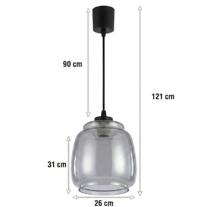Brilagi - LED Lustr na lanku RETRO GLASS 1xE27/60W/230V pr. 26 cm černá/kouřová šedá
