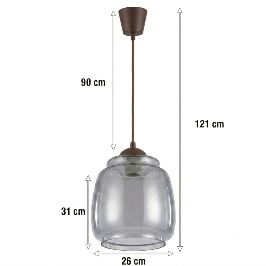 Brilagi - LED Lustr na lanku RETRO GLASS 1xE27/60W/230V pr. 26 cm hnědá/kouřová šedá