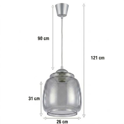 Brilagi - LED Lustr na lanku RETRO GLASS 1xE27/60W/230V pr. 26 cm stříbrná/kouřová šedá
