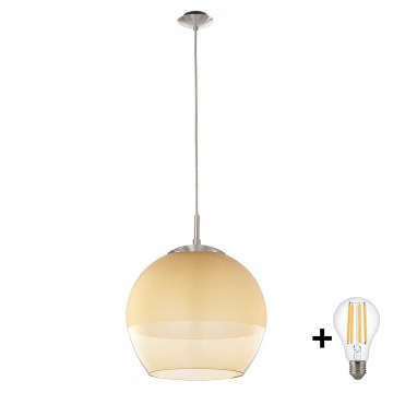 BRILAGI - LED Lustr na lanku RETRO GLASS 1xE27/60W/230V matný chrom/kouřová béžová