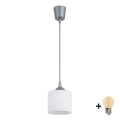 BRILAGI - LED Lustr na lanku RETRO GLASS 1xE27/60W/230V pr. 10 cm stříbrná/bílá