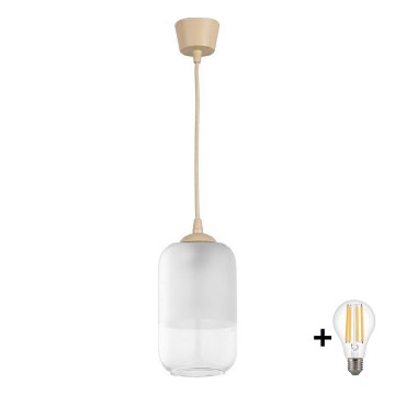 Brilagi - LED Lustr na lanku RETRO GLASS 1xE27/60W/230V pr. 14 cm béžová/bílá