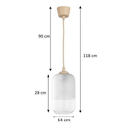 BRILAGI - LED Lustr na lanku RETRO GLASS 1xE27/60W/230V pr. 14 cm béžová/bílá