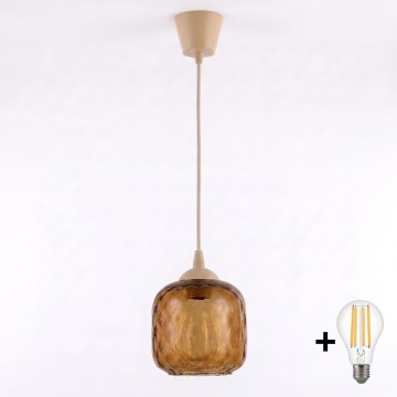 Brilagi - LED Lustr na lanku RETRO GLASS 1xE27/60W/230V pr. 14 cm béžová/kouřová hnědá
