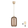 Brilagi - LED Lustr na lanku RETRO GLASS 1xE27/60W/230V pr. 14 cm béžová/kouřová hnědá