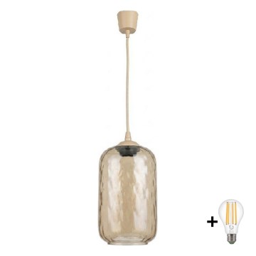 BRILAGI - LED Lustr na lanku RETRO GLASS 1xE27/60W/230V pr. 14 cm béžová/kouřová hnědá