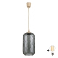 BRILAGI - LED Lustr na lanku RETRO GLASS 1xE27/60W/230V pr. 14 cm béžová/kouřová šedá