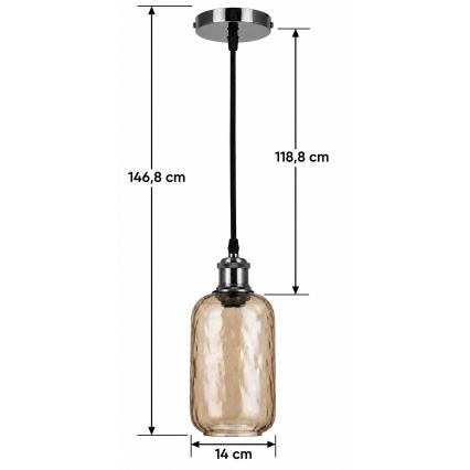 BRILAGI - LED Lustr na lanku RETRO GLASS 1xE27/60W/230V pr. 14 cm černá/kouřová hnědá
