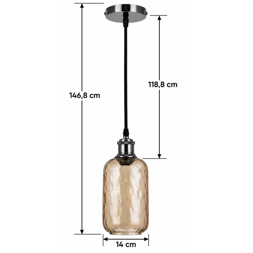 BRILAGI - LED Lustr na lanku RETRO GLASS 1xE27/60W/230V pr. 14 cm černá/kouřová hnědá