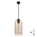 BRILAGI - LED Lustr na lanku RETRO GLASS 1xE27/60W/230V pr. 14 cm černá/kouřová hnědá
