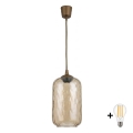 BRILAGI - LED Lustr na lanku RETRO GLASS 1xE27/60W/230V pr. 14 cm hnědá/kouřová hnědá
