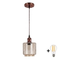 BRILAGI - LED Lustr na lanku RETRO GLASS 1xE27/60W/230V pr. 14 cm měděná/kouřová béžová