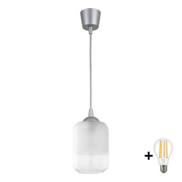 Brilagi - LED Lustr na lanku RETRO GLASS 1xE27/60W/230V pr. 14 cm stříbrná/bílá