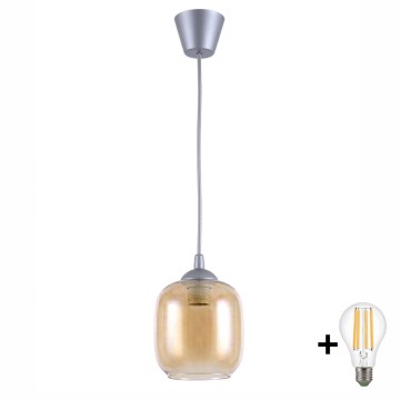 Brilagi - LED Lustr na lanku RETRO GLASS 1xE27/60W/230V pr. 14 cm stříbrná/kouřová hnědá