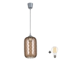 Brilagi - LED Lustr na lanku RETRO GLASS 1xE27/60W/230V pr. 14 cm stříbrná/kouřová hnědá
