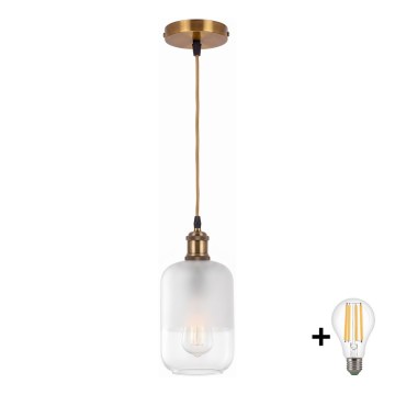 BRILAGI - LED Lustr na lanku RETRO GLASS 1xE27/60W/230V pr. 14 cm zlatá/bílá