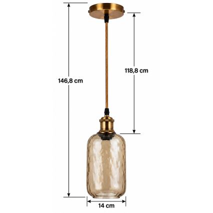 BRILAGI - LED Lustr na lanku RETRO GLASS 1xE27/60W/230V pr. 14 cm zlatá/kouřová hnědá