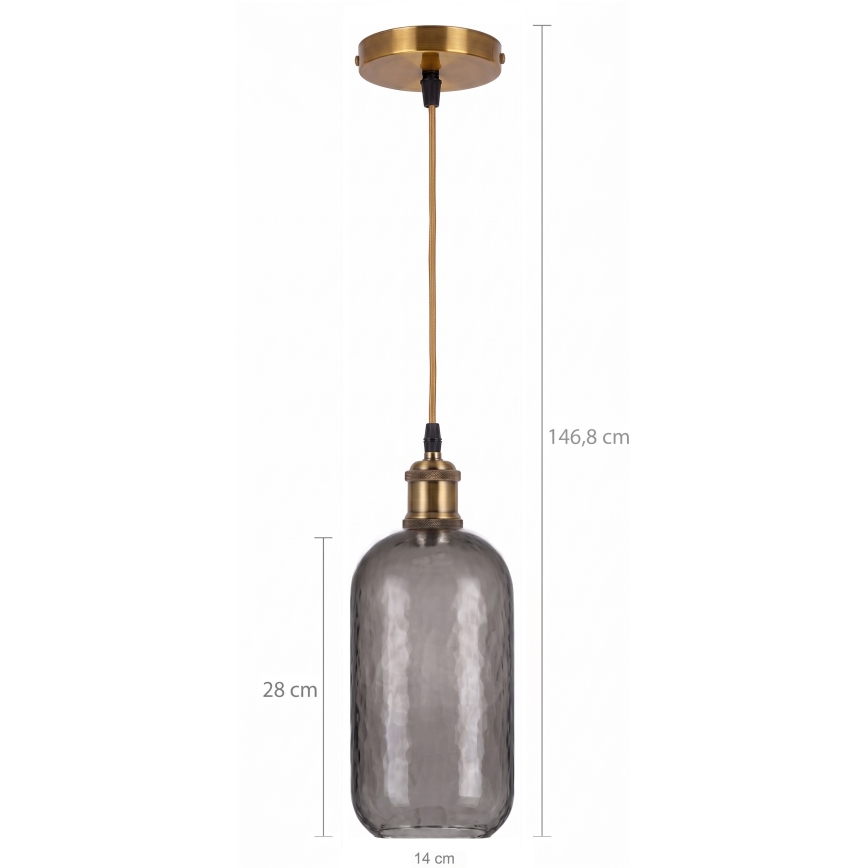 BRILAGI - LED Lustr na lanku RETRO GLASS 1xE27/60W/230V pr. 14 cm zlatá/kouřová šedá