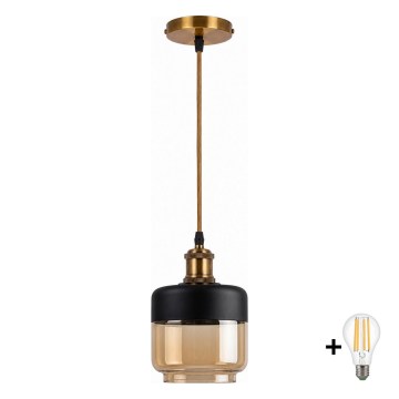 BRILAGI - LED Lustr na lanku RETRO GLASS 1xE27/60W/230V pr. 14 cm zlatá/kouřová béžová