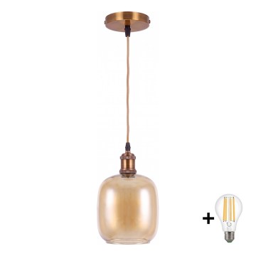BRILAGI - LED Lustr na lanku RETRO GLASS 1xE27/60W/230V pr. 14 cm zlatá/kouřová hnědá
