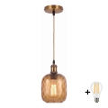 BRILAGI - LED Lustr na lanku RETRO GLASS 1xE27/60W/230V pr. 14 cm zlatá/kouřová hnědá
