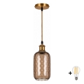 BRILAGI - LED Lustr na lanku RETRO GLASS 1xE27/60W/230V pr. 14 cm zlatá/kouřová hnědá