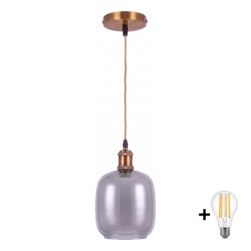 BRILAGI - LED Lustr na lanku RETRO GLASS 1xE27/60W/230V pr. 14 cm zlatá/kouřová šedá