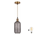 BRILAGI - LED Lustr na lanku RETRO GLASS 1xE27/60W/230V pr. 14 cm zlatá/kouřová šedá
