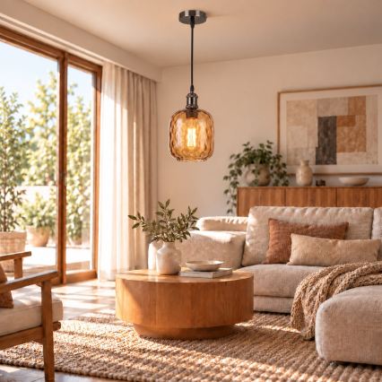BRILAGI - LED Lustr na lanku RETRO GLASS 1xE27/60W/230V pr. 14 cm černá/kouřová hnědá