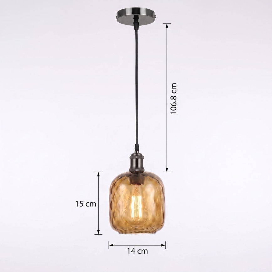 BRILAGI - LED Lustr na lanku RETRO GLASS 1xE27/60W/230V pr. 14 cm černá/kouřová hnědá