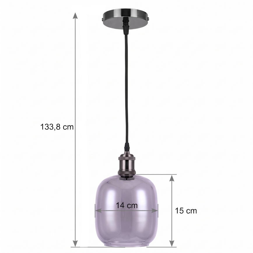 BRILAGI - LED Lustr na lanku RETRO GLASS 1xE27/60W/230V pr. 14 cm černá/kouřová šedá