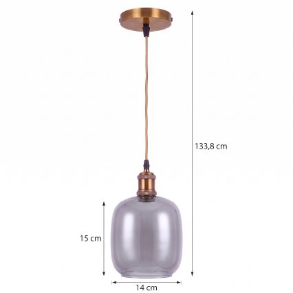 BRILAGI - LED Lustr na lanku RETRO GLASS 1xE27/60W/230V pr. 14 cm zlatá/kouřová šedá