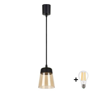 Brilagi - LED Lustr na lanku RETRO GLASS 1xE27/60W/230V pr. 15,5 cm černá/kouřová béžová