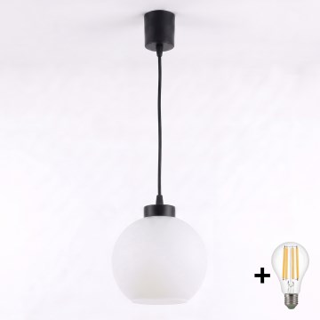 Brilagi - LED Lustr na lanku RETRO GLASS 1xE27/60W/230V pr. 15 cm černá/bílá