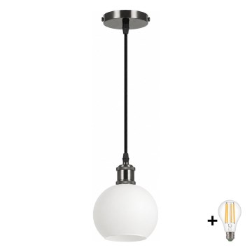 BRILAGI - LED Lustr na lanku RETRO GLASS 1xE27/60W/230V pr. 15 cm černá/bílá