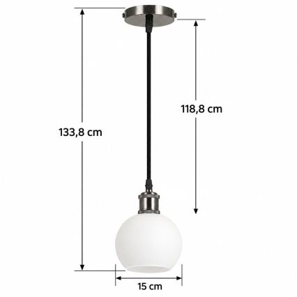 BRILAGI - LED Lustr na lanku RETRO GLASS 1xE27/60W/230V pr. 15 cm černá/bílá