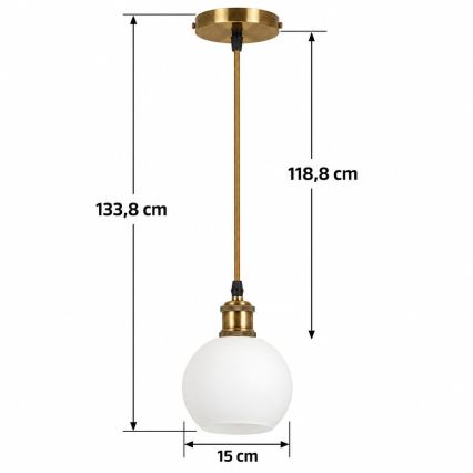 BRILAGI - LED Lustr na lanku RETRO GLASS 1xE27/60W/230V pr. 15 cm zlatá/bílá