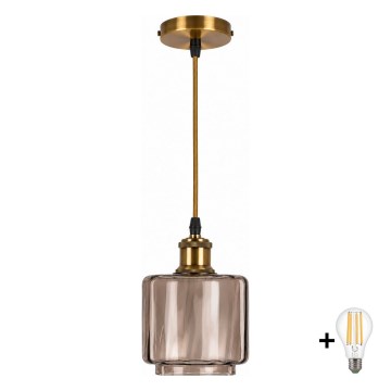 BRILAGI - LED Lustr na lanku RETRO GLASS 1xE27/60W/230V pr. 15 cm zlatá/kouřová béžová