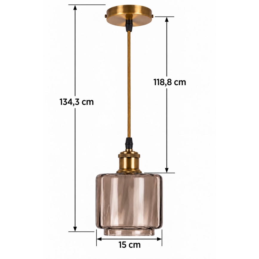 BRILAGI - LED Lustr na lanku RETRO GLASS 1xE27/60W/230V pr. 15 cm zlatá/kouřová béžová