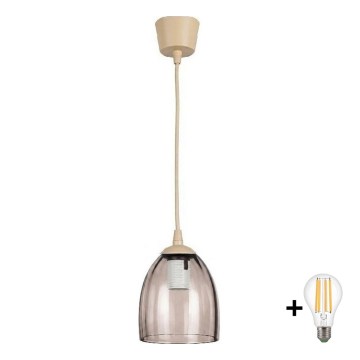 Brilagi - LED Lustr na lanku RETRO GLASS 1xE27/60W/230V pr. 17 cm béžová/kouřová béžová