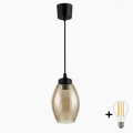 Brilagi - LED Lustr na lanku RETRO GLASS 1xE27/60W/230V pr. 17 cm černá/kouřová béžová