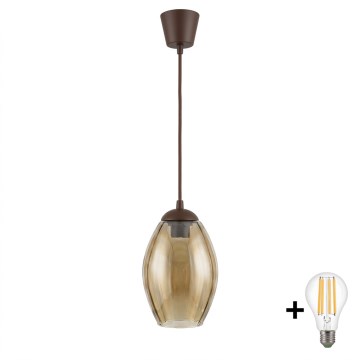 Brilagi - LED Lustr na lanku RETRO GLASS 1xE27/60W/230V pr. 17 cm hnědá/kouřová béžová