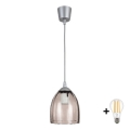 Brilagi - LED Lustr na lanku RETRO GLASS 1xE27/60W/230V pr. 17 cm stříbrná/kouřová béžová