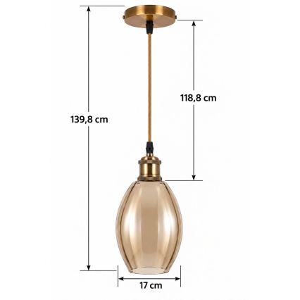 BRILAGI - LED Lustr na lanku RETRO GLASS 1xE27/60W/230V pr. 17 cm zlatá/kouřová béžová
