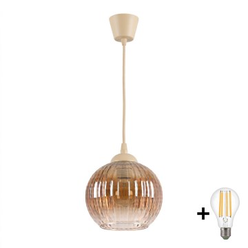 Brilagi - LED Lustr na lanku RETRO GLASS 1xE27/60W/230V pr. 18 cm béžová/kouřová hnědá