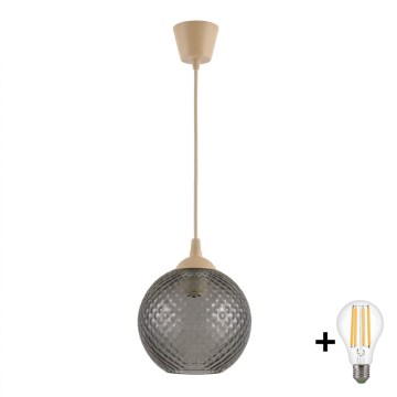 Brilagi - LED Lustr na lanku RETRO GLASS 1xE27/60W/230V pr. 18 cm béžová/kouřová šedá