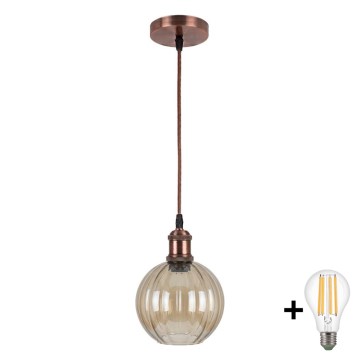 Brilagi - LED Lustr na lanku RETRO GLASS 1xE27/60W/230V pr. 18 cm bílá/kouřová hnědá