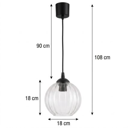 Brilagi - LED Lustr na lanku RETRO GLASS 1xE27/60W/230V pr. 18 cm černá/čirá