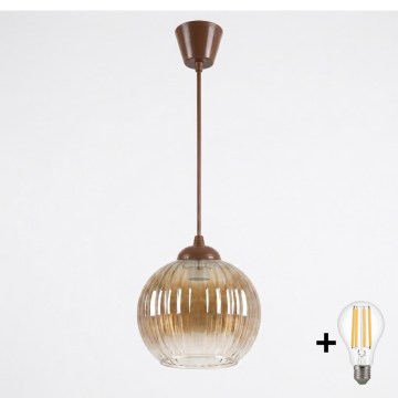 Brilagi - LED Lustr na lanku RETRO GLASS 1xE27/60W/230V pr. 18 cm hnědá/kouřová hnědá